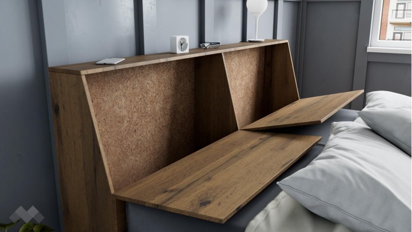 Спалня с ракла 180/200 Хироу с включен матрак Бонел 180/200 дъб вотан с черно шагре - изглед 3 - МебелМаг Спалня с ракла 180/200 Хироу с включен матрак Бонел 180/200 дъб вотан с черно шагре - изглед 3