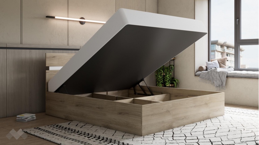 Спалня 180/200 Синтия сонома арвен с бял гланц - изглед 2 - МебелМаг Спалня 180/200 Синтия сонома арвен с бял гланц - изглед 2