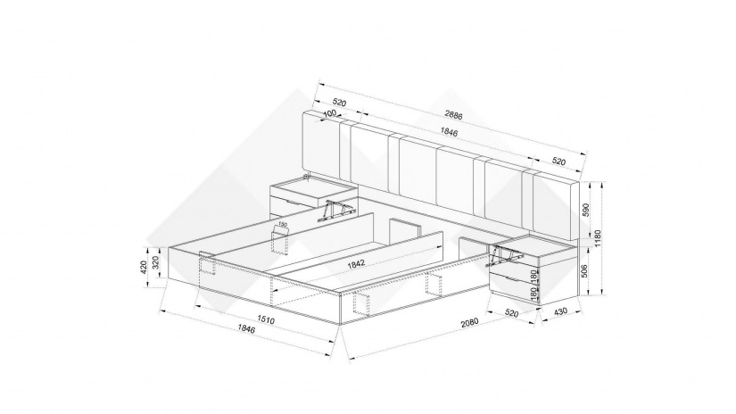 Спалня 180/200 Захир с включен матрак Бонел 180/200 мока с лате - изглед 6 - МебелМаг Спалня 180/200 Захир с включен матрак Бонел 180/200 мока с лате - изглед 6
