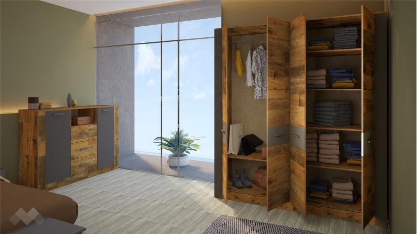 Спален комплект Камино с включен матрак Бонел 160/200 олд стайл с графит - изглед 3 - МебелМаг Спален комплект Камино с включен матрак Бонел 160/200 олд стайл с графит - изглед 3