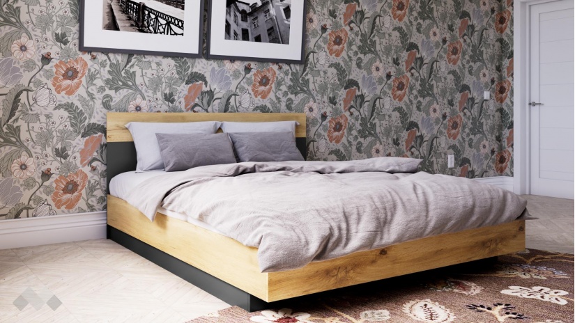 Спалня 160/200 Честър с включен матрак Бонел 160/200 светъл вотан с антрацит - изглед 1 - МебелМаг Спалня 160/200 Честър с включен матрак Бонел 160/200 светъл вотан с антрацит - изглед 1