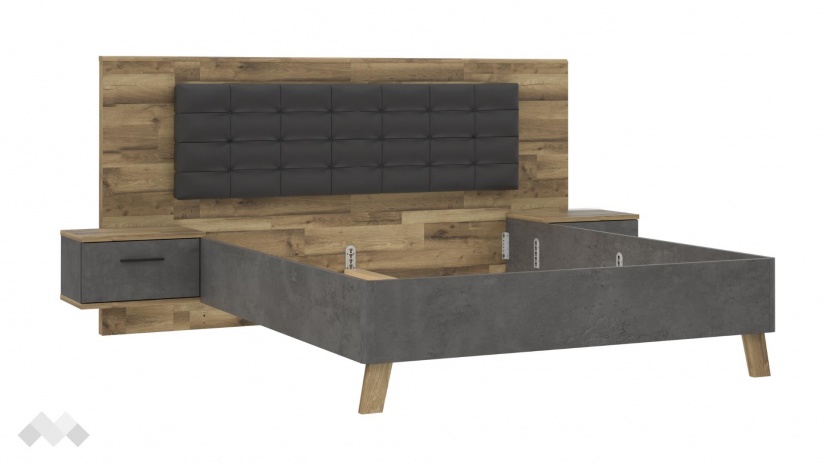 Спалня с нощни шкафчета 160/200 Ричиано с включен матрак Бонел 160/200 бетон с дъб став - изглед 2