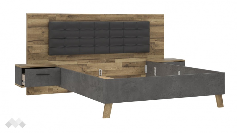 Спалня с нощни шкафчета 160/200 Ричиано с включен матрак Бонел 160/200 бетон с дъб став - изглед 3