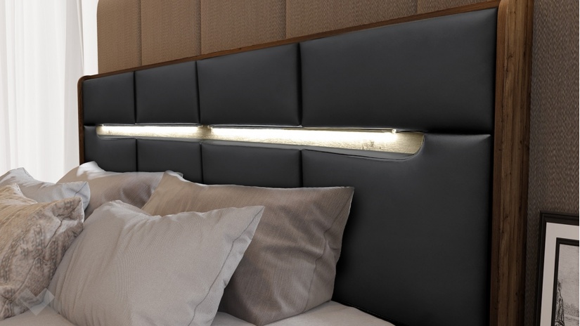 Спален комплект Норел кафяв дъб пиемона със сатен и графит - изглед 3 - МебелМаг Спален комплект Норел кафяв дъб пиемона със сатен и графит - изглед 3