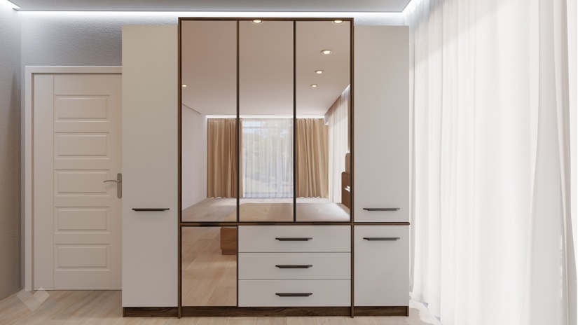 Спален комплект Норел кафяв дъб пиемона със сатен и графит - изглед 5 - МебелМаг Спален комплект Норел кафяв дъб пиемона със сатен и графит - изглед 5