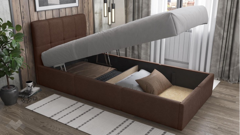 Тапицирано легло 90/200 Коко с включен матрак Бонел 90/200 кафяв - изглед 2 - МебелМаг Тапицирано легло 90/200 Коко с включен матрак Бонел 90/200 кафяв - изглед 2