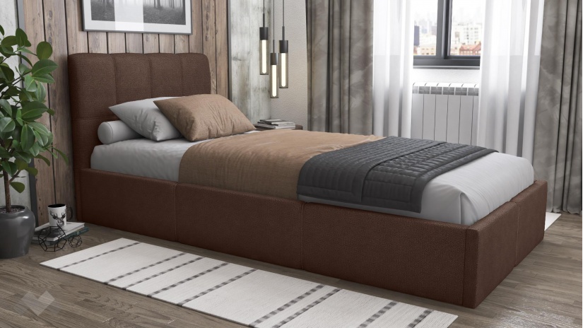 Тапицирано легло 90/200 Коко с включен матрак Бонел 90/200 кафяв - изглед 1 - МебелМаг Тапицирано легло 90/200 Коко с включен матрак Бонел 90/200 кафяв - изглед 1