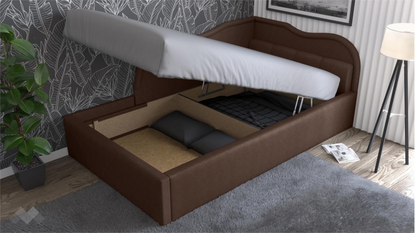 Тапицирана спалня 120/190 Андреа с включен матрак Бонел 120/190 кафяв - изглед 2 - МебелМаг Тапицирана спалня 120/190 Андреа с включен матрак Бонел 120/190 кафяв - изглед 2