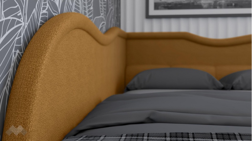 Тапицирана спалня 140/200 Андреа с включен матрак Бонел 140/200 горчица - изглед 3 - МебелМаг Тапицирана спалня 140/200 Андреа с включен матрак Бонел 140/200 горчица - изглед 3
