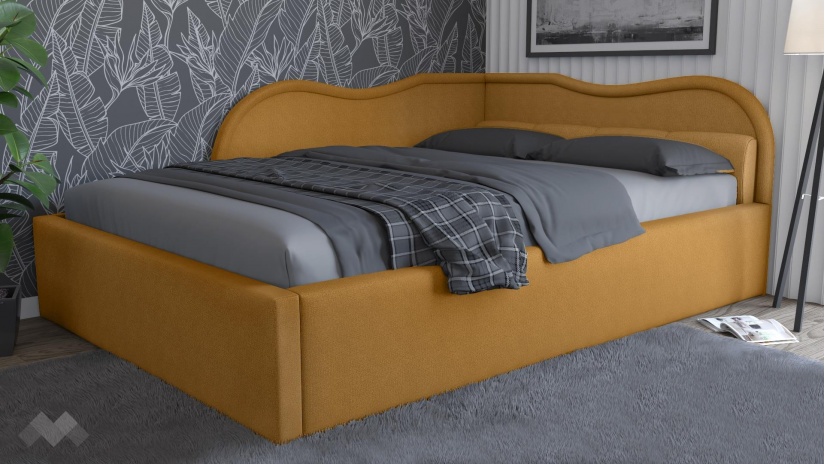 Тапицирана спалня 140/200 Андреа с включен матрак Бонел 140/200 горчица - изглед 1 - МебелМаг Тапицирана спалня 140/200 Андреа с включен матрак Бонел 140/200 горчица - изглед 1