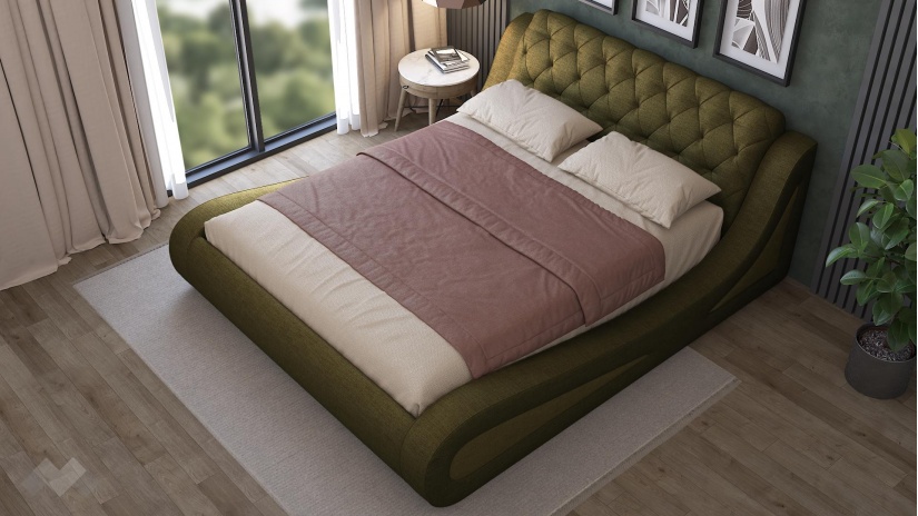 Тапицирана спалня 160/200 Азура с включен матрак Бонел 160/200 тъмно зелен със зелено - изглед 3 - МебелМаг Тапицирана спалня 160/200 Азура с включен матрак Бонел 160/200 тъмно зелен със зелено - изглед 3