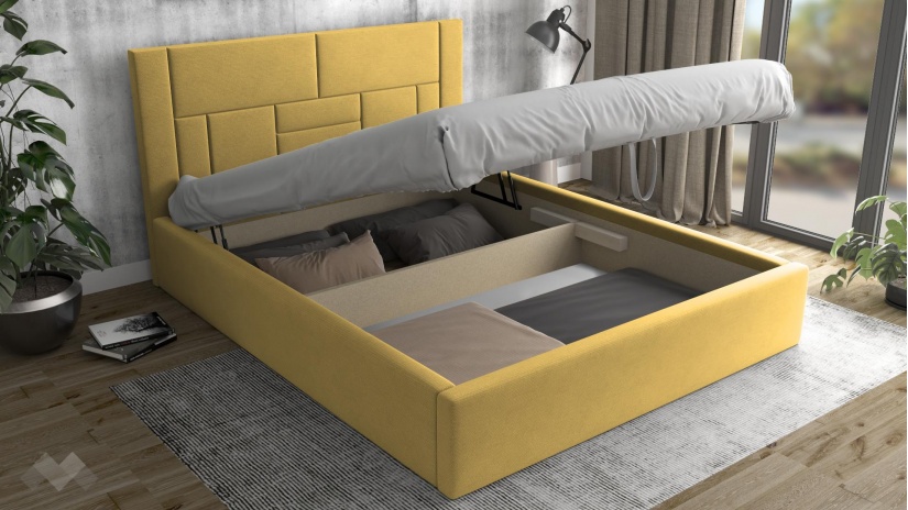 Тапицирана спалня 160/200 Биляна с включен матрак Бонел 160/200 горчица - изглед 2 - МебелМаг Тапицирана спалня 160/200 Биляна с включен матрак Бонел 160/200 горчица - изглед 2