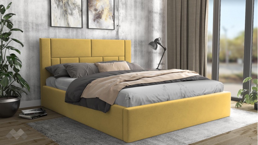 Тапицирана спалня 160/200 Биляна с включен матрак Бонел 160/200 горчица - изглед 1 - МебелМаг Тапицирана спалня 160/200 Биляна с включен матрак Бонел 160/200 горчица - изглед 1