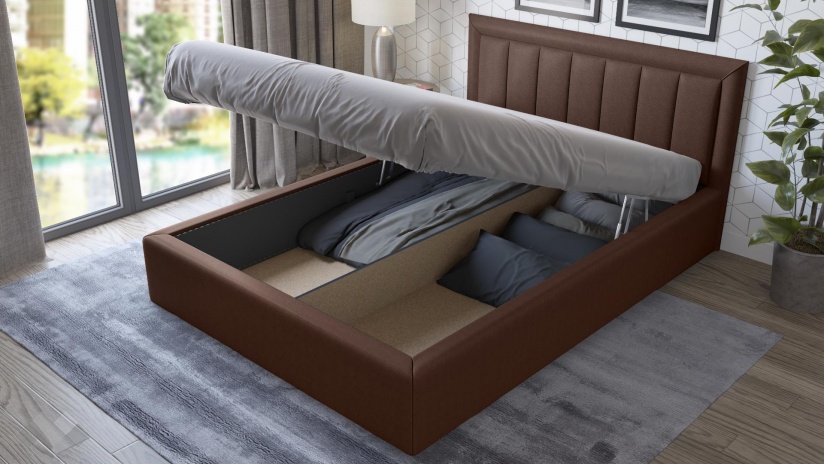 Тапицирана спалня 140/200 Бори с включен матрак Бонел 140/200 кафяв - изглед 2 - МебелМаг Тапицирана спалня 140/200 Бори с включен матрак Бонел 140/200 кафяв - изглед 2