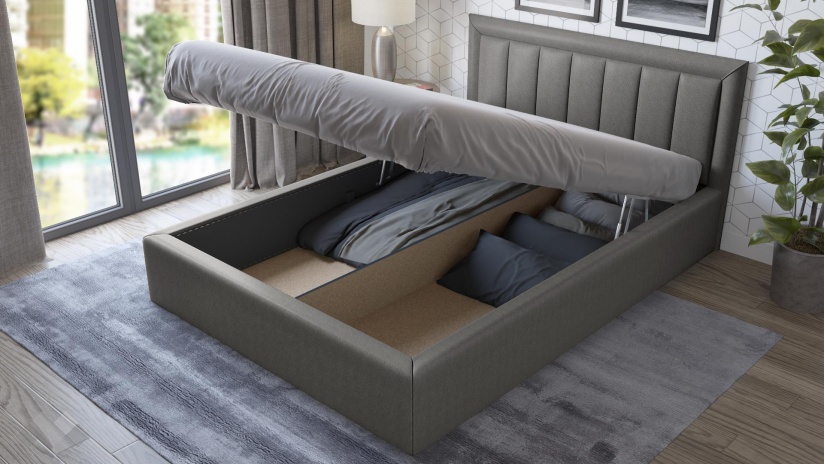 Тапицирана спалня 140/200 Бори с включен матрак Бонел 140/200 сив - изглед 2 - МебелМаг Тапицирана спалня 140/200 Бори с включен матрак Бонел 140/200 сив - изглед 2