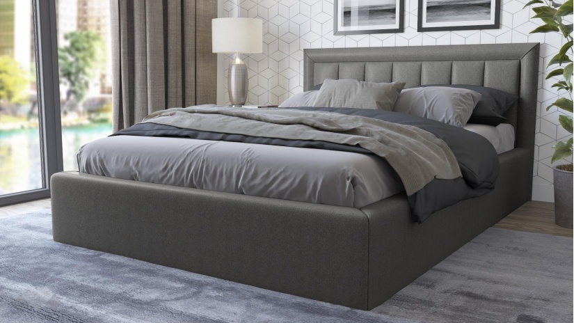 Тапицирана спалня 140/200 Бори с включен матрак Бонел 140/200 сив - изглед 1 - МебелМаг Тапицирана спалня 140/200 Бори с включен матрак Бонел 140/200 сив - изглед 1