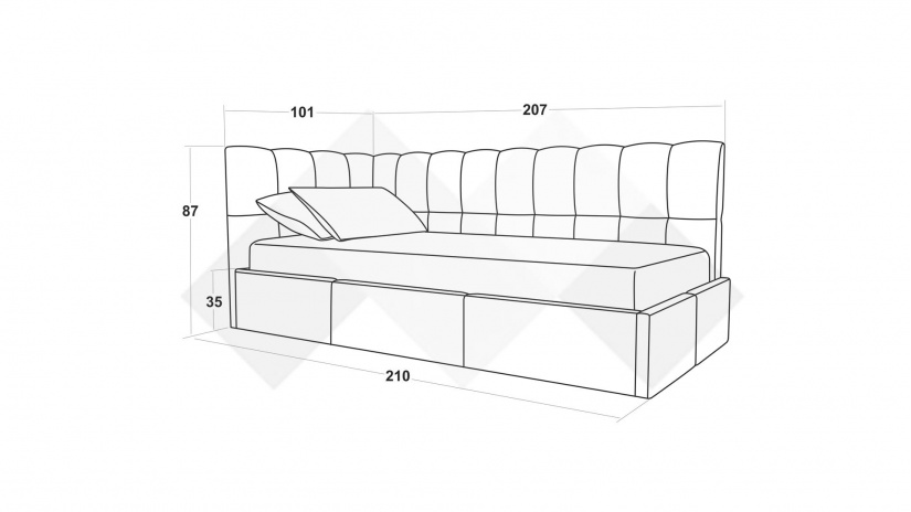 Тапицирано легло 90/200 Борко с включен матрак Бонел 90/200 син - изглед 4 - МебелМаг Тапицирано легло 90/200 Борко с включен матрак Бонел 90/200 син - изглед 4