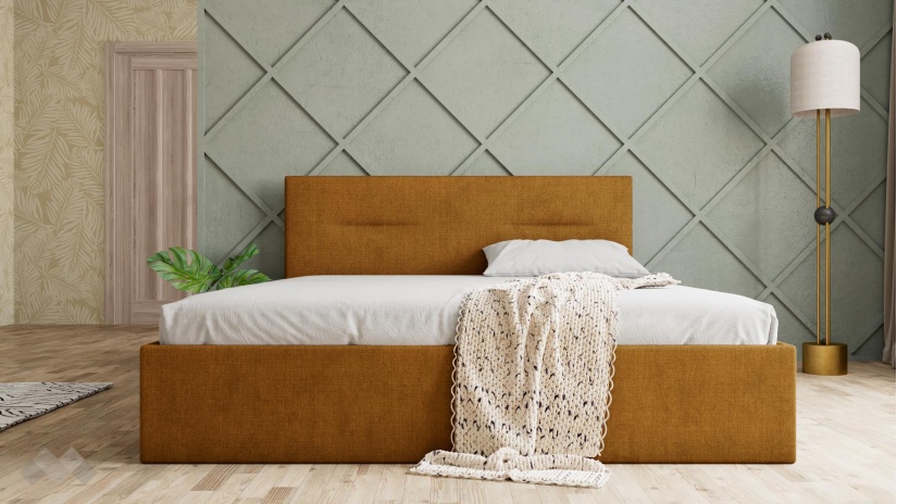 Тапицирана спалня 160/200 Фиорела с включен матрак Бонел 160/200 манго - изглед 2 - МебелМаг Тапицирана спалня 160/200 Фиорела с включен матрак Бонел 160/200 манго - изглед 2