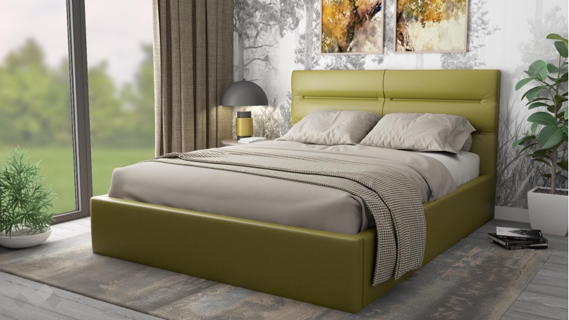 Тапицирана спалня 160/200 Ивалина с включен матрак Бонел 160/200 зелен - изглед 1 - МебелМаг Тапицирана спалня 160/200 Ивалина с включен матрак Бонел 160/200 зелен - изглед 1