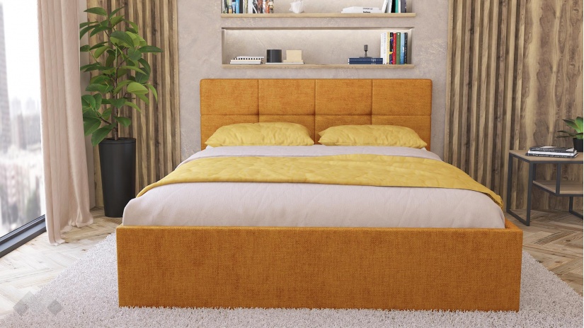 Тапицирана спалня 160/200 Камил с включен матрак Бонел 160/200 манго - изглед 2 - МебелМаг Тапицирана спалня 160/200 Камил с включен матрак Бонел 160/200 манго - изглед 2