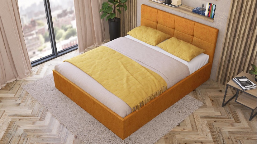 Тапицирана спалня 160/200 Камил с включен матрак Бонел 160/200 манго - изглед 3 - МебелМаг Тапицирана спалня 160/200 Камил с включен матрак Бонел 160/200 манго - изглед 3