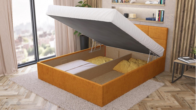 Тапицирана спалня 160/200 Камил с включен матрак Бонел 160/200 манго - изглед 4 - МебелМаг Тапицирана спалня 160/200 Камил с включен матрак Бонел 160/200 манго - изглед 4