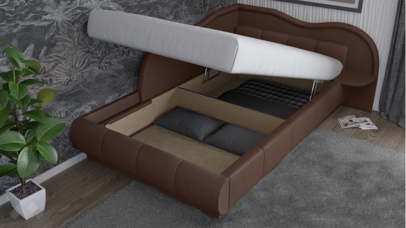 Тапицирана спалня 120/190 Марта с включен матрак Бонел 120/190 кафяв - изглед 2 - МебелМаг Тапицирана спалня 120/190 Марта с включен матрак Бонел 120/190 кафяв - изглед 2