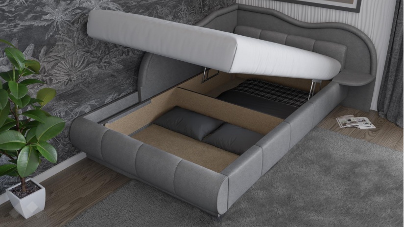 Тапицирана спалня 120/190 Марта с включен матрак Бонел 120/190 сив - изглед 2 - МебелМаг Тапицирана спалня 120/190 Марта с включен матрак Бонел 120/190 сив - изглед 2