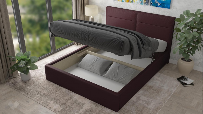 Тапицирана спалня 160/200 Никол с включен матрак Бонел 160/200 бордо - изглед 2 - МебелМаг Тапицирана спалня 160/200 Никол с включен матрак Бонел 160/200 бордо - изглед 2