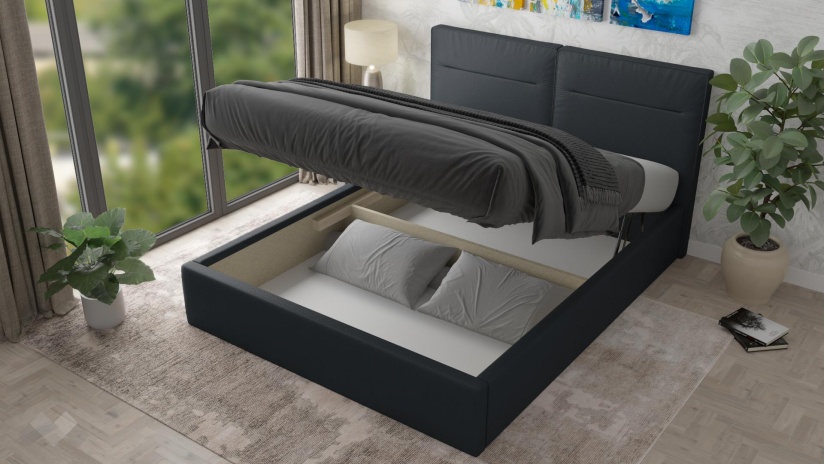 Тапицирана спалня 160/200 Никол с включен матрак Бонел 160/200 графит - изглед 2 - МебелМаг Тапицирана спалня 160/200 Никол с включен матрак Бонел 160/200 графит - изглед 2