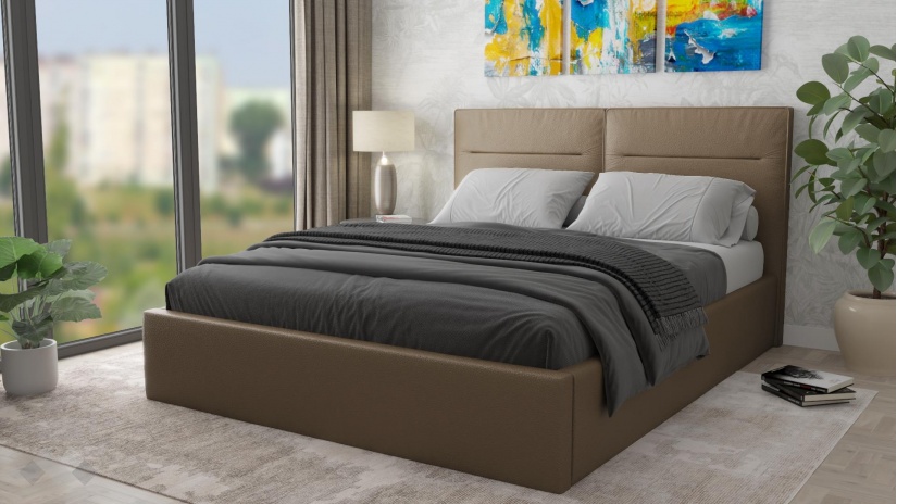 Тапицирана спалня 160/200 Никол с включен матрак Бонел 160/200 капучино - изглед 1 - МебелМаг Тапицирана спалня 160/200 Никол с включен матрак Бонел 160/200 капучино - изглед 1