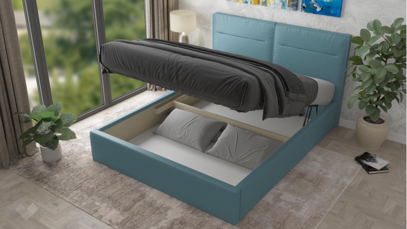 Тапицирана спалня 160/200 Никол с включен матрак Бонел 160/200 небесно синя - изглед 2 - МебелМаг Тапицирана спалня 160/200 Никол с включен матрак Бонел 160/200 небесно синя - изглед 2