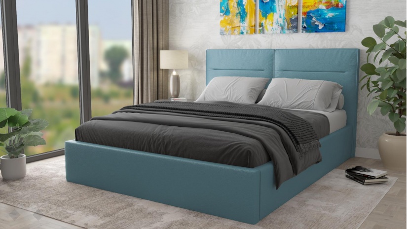 Тапицирана спалня 160/200 Никол с включен матрак Бонел 160/200 небесно синя - изглед 1 - МебелМаг Тапицирана спалня 160/200 Никол с включен матрак Бонел 160/200 небесно синя - изглед 1