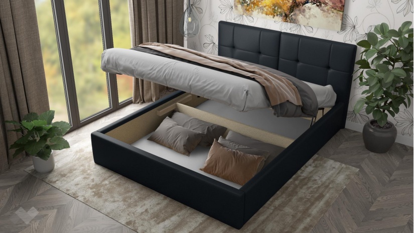 Тапицирана спалня 160/200 Ния с включен матрак Бонел 160/200 черна - изглед 2 - МебелМаг Тапицирана спалня 160/200 Ния с включен матрак Бонел 160/200 черна - изглед 2