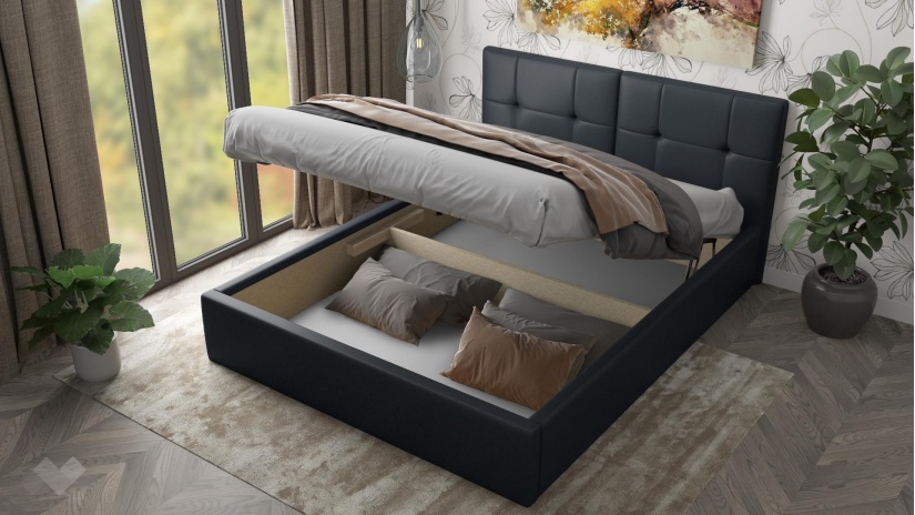 Тапицирана спалня 160/200 Ния с включен матрак Бонел 160/200 графит - изглед 2 - МебелМаг Тапицирана спалня 160/200 Ния с включен матрак Бонел 160/200 графит - изглед 2