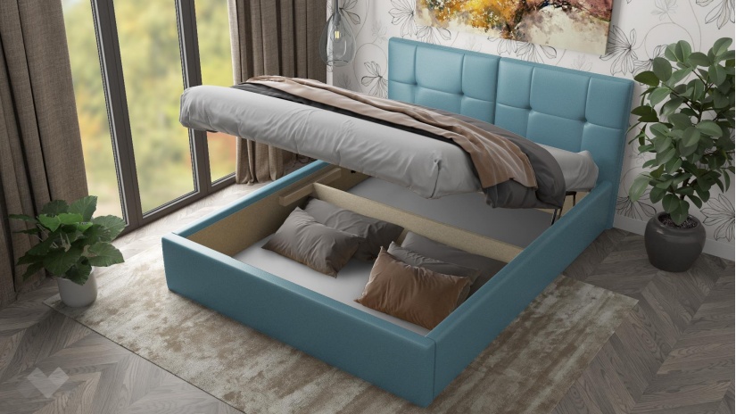 Тапицирана спалня 160/200 Ния с включен матрак Бонел 160/200 небесно синя - изглед 2 - МебелМаг Тапицирана спалня 160/200 Ния с включен матрак Бонел 160/200 небесно синя - изглед 2