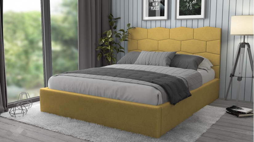 Тапицирана спалня 160/200 Сияна с включен матрак Бонел 160/200 горчица - изглед 1 - МебелМаг Тапицирана спалня 160/200 Сияна с включен матрак Бонел 160/200 горчица - изглед 1