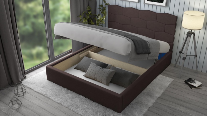 Тапицирана спалня 160/200 Сияна с включен матрак Бонел 160/200 кафяв - изглед 2 - МебелМаг Тапицирана спалня 160/200 Сияна с включен матрак Бонел 160/200 кафяв - изглед 2