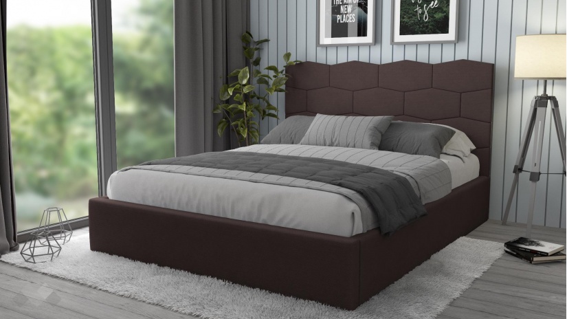 Тапицирана спалня 160/200 Сияна с включен матрак Бонел 160/200 кафяв - изглед 1 - МебелМаг Тапицирана спалня 160/200 Сияна с включен матрак Бонел 160/200 кафяв - изглед 1