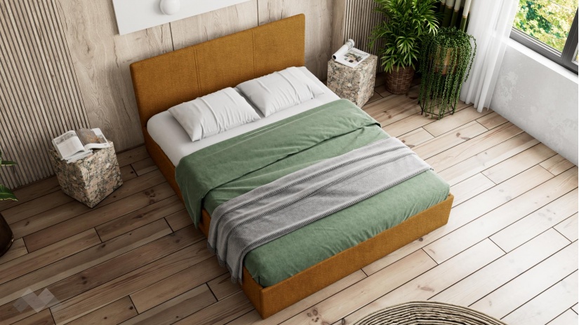 Тапицирана спалня 160/200 Алекса с включен матрак Бонел 160/200 манго - изглед 3 - МебелМаг Тапицирана спалня 160/200 Алекса с включен матрак Бонел 160/200 манго - изглед 3