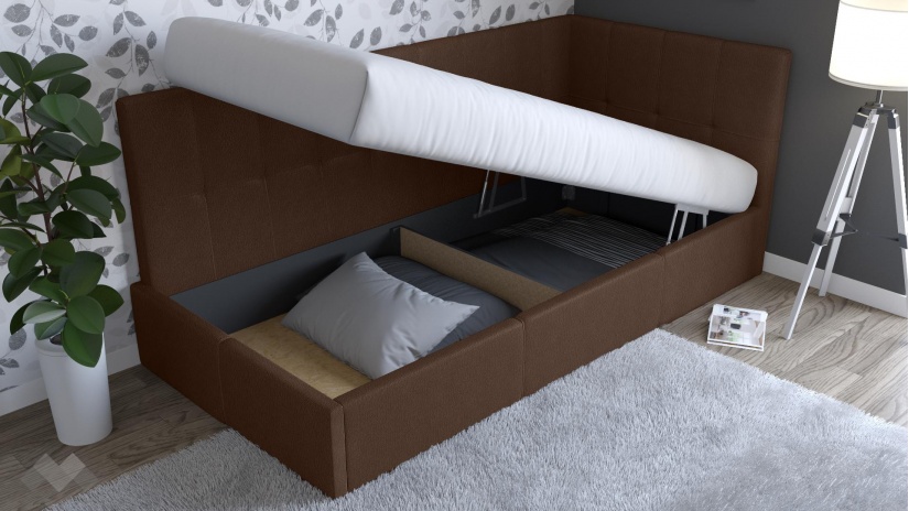 Тапицирано легло 90/200 Борко с включен матрак Бонел 90/200 кафяв - изглед 2 - МебелМаг Тапицирано легло 90/200 Борко с включен матрак Бонел 90/200 кафяв - изглед 2