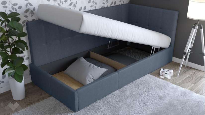 Тапицирано легло 90/200 Борко с включен матрак Бонел 90/200 син - изглед 2 - МебелМаг Тапицирано легло 90/200 Борко с включен матрак Бонел 90/200 син - изглед 2