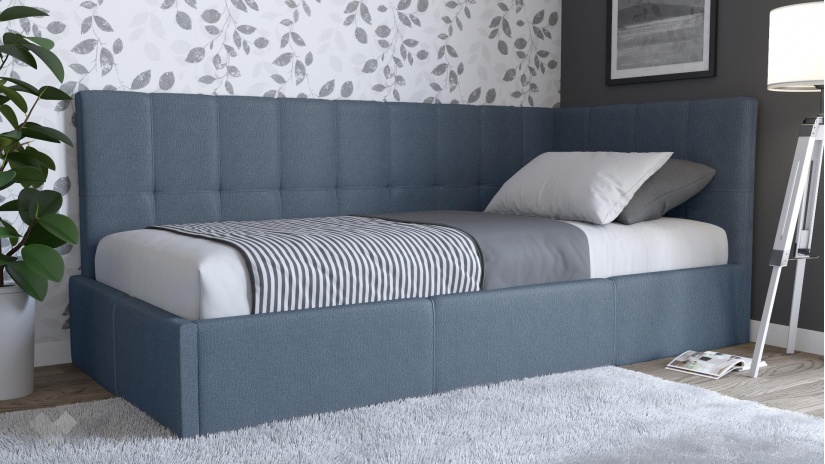 Тапицирано легло 90/200 Борко с включен матрак Бонел 90/200 син - изглед 1 - МебелМаг Тапицирано легло 90/200 Борко с включен матрак Бонел 90/200 син - изглед 1