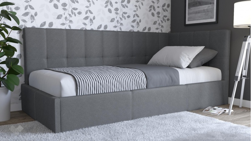 Тапицирано легло 90/200 Борко с включен матрак Бонел 90/200 сив - изглед 1 - МебелМаг Тапицирано легло 90/200 Борко с включен матрак Бонел 90/200 сив - изглед 1