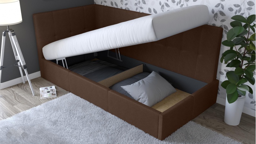 Тапицирано легло 90/200 Борко с включен матрак Бонел 90/200 кафяв - изглед 2 - МебелМаг Тапицирано легло 90/200 Борко с включен матрак Бонел 90/200 кафяв - изглед 2