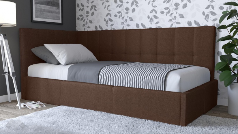 Тапицирано легло 90/200 Борко с включен матрак Бонел 90/200 кафяв - изглед 1 - МебелМаг Тапицирано легло 90/200 Борко с включен матрак Бонел 90/200 кафяв - изглед 1