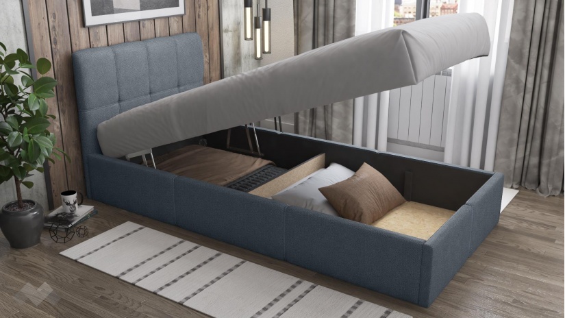 Тапицирано легло 90/200 Коко с включен матрак Бонел 90/200 син - изглед 2 - МебелМаг Тапицирано легло 90/200 Коко с включен матрак Бонел 90/200 син - изглед 2