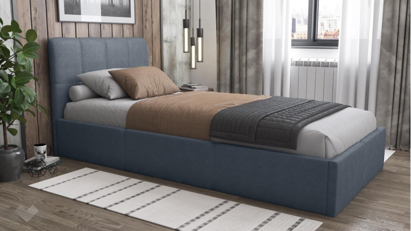 Тапицирано легло 90/200 Коко с включен матрак Бонел 90/200 син - изглед 1 - МебелМаг Тапицирано легло 90/200 Коко с включен матрак Бонел 90/200 син - изглед 1