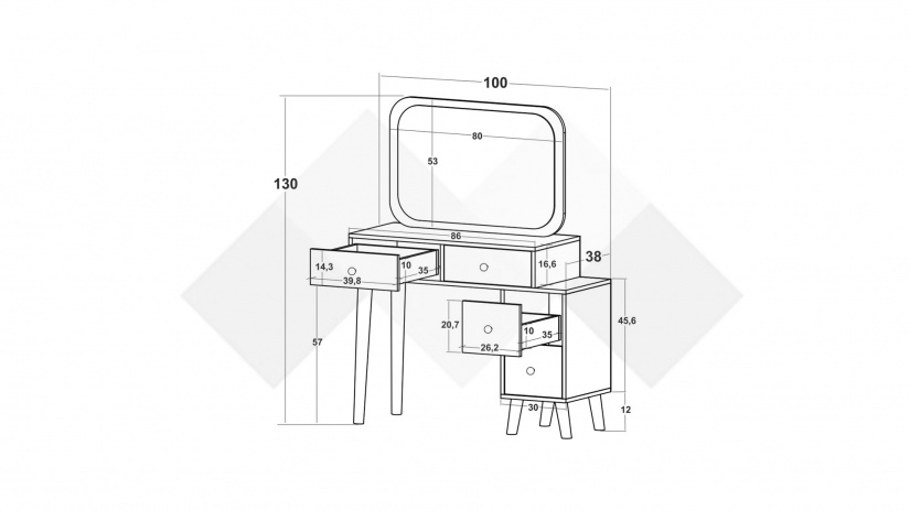 Тоалетка Аморе бял - изглед 2