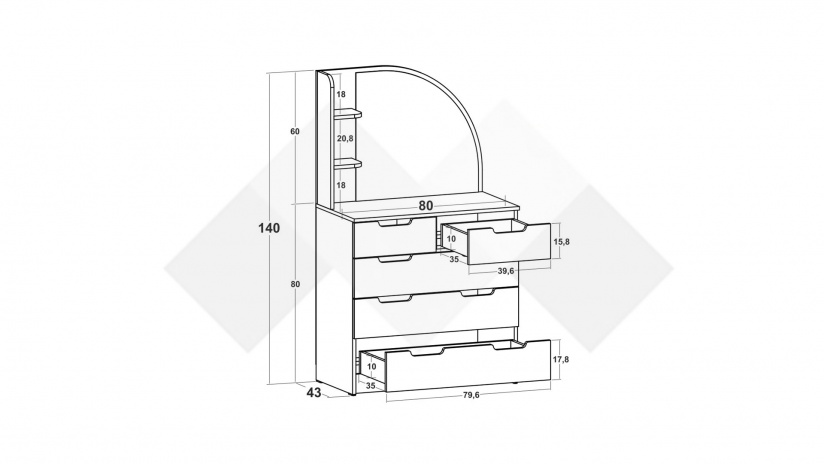 Тоалетка Бриз бял - изглед 3